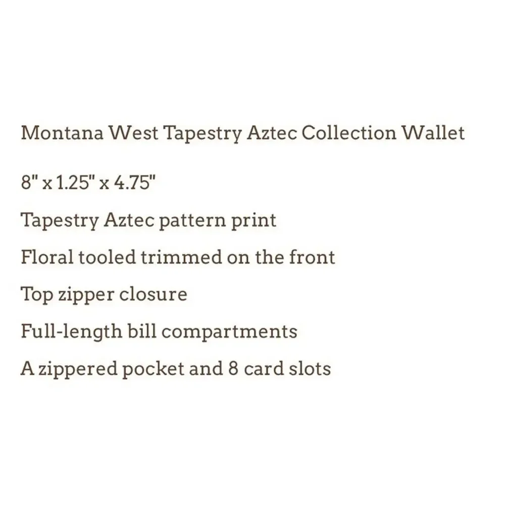 Montana West Wallet Womens Aztec Tapestry Zip Around Black Tooled Trim NEW NWT